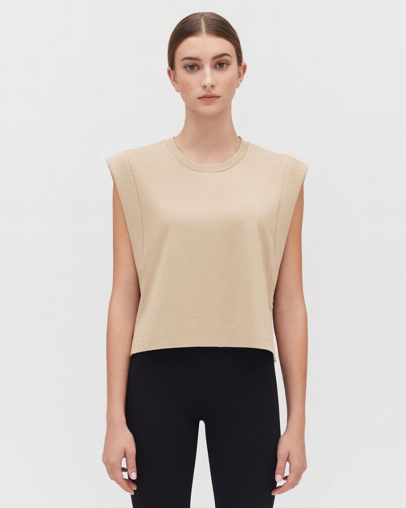 Camiseta Tirantes Cuyana Cropped Mujer Creme Blancas | BXC1510WL