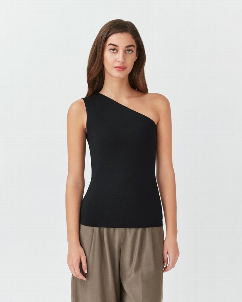 Camiseta Tirantes Cuyana One Shoulder Top Mujer Negras | HQH8022FB