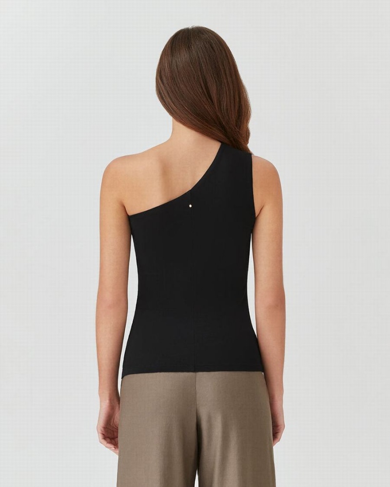 Camiseta Tirantes Cuyana One Shoulder Top Mujer Negras | HQH8022FB