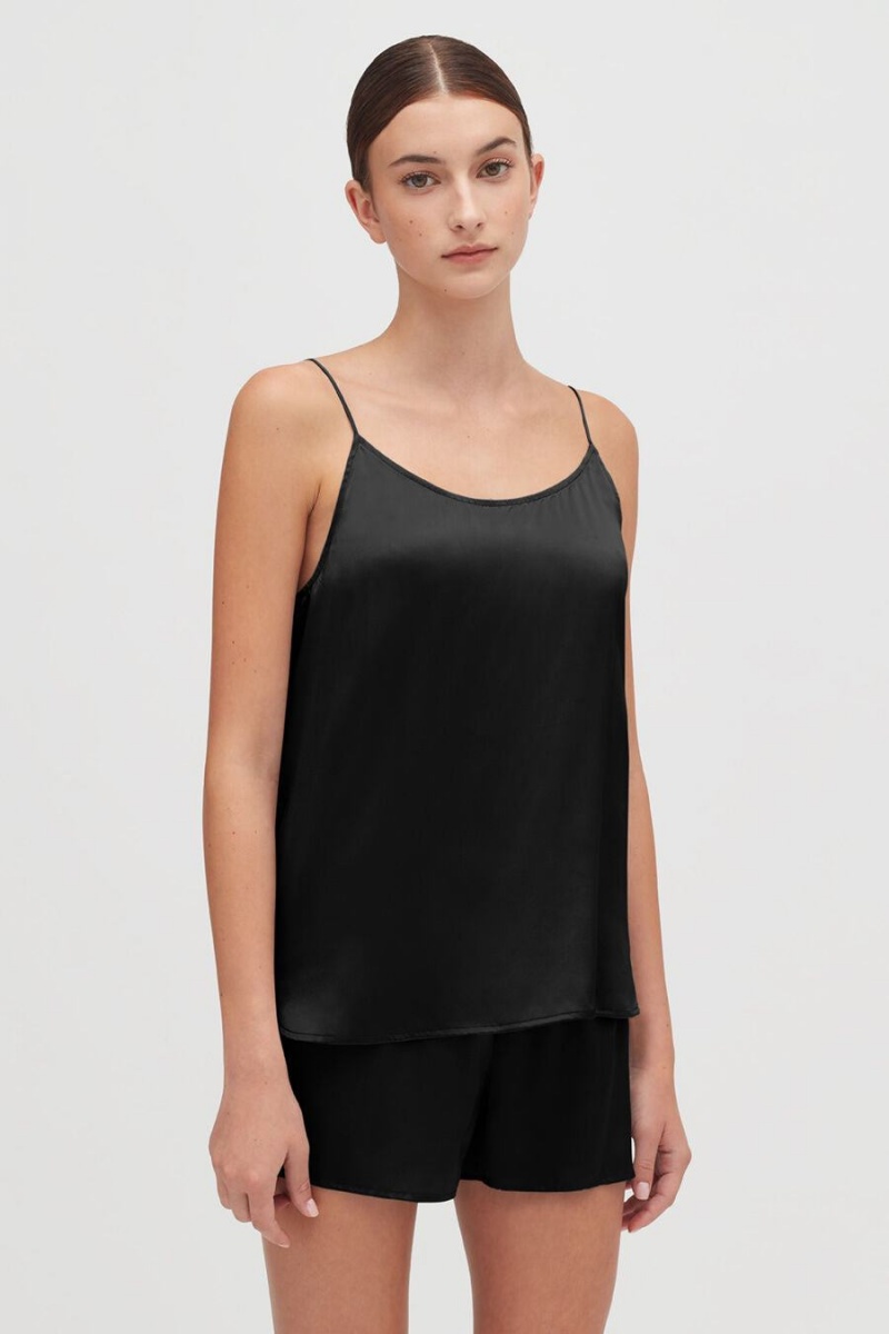 Camiseta Tirantes Cuyana Washable Charmeuse Cross-Back Cami Mujer Negras | HUD5511KE