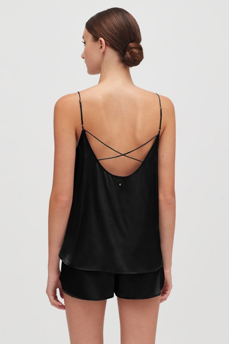 Camiseta Tirantes Cuyana Washable Charmeuse Cross-Back Cami Mujer Negras | HUD5511KE