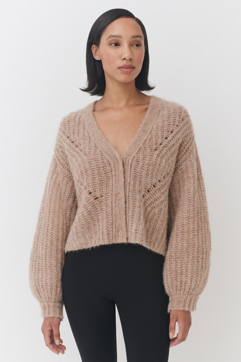 Cárdigan Cuyana Alpaca Lana Cropped Mujer Kaki | POT4826XU