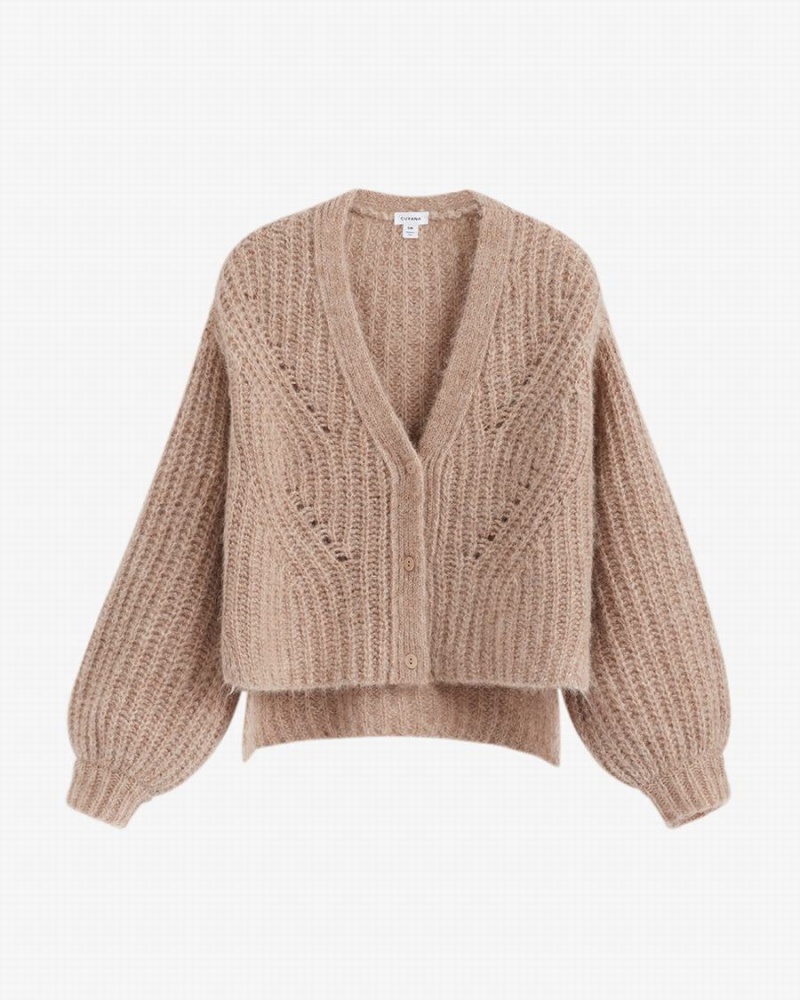 Cárdigan Cuyana Alpaca Lana Cropped Mujer Kaki | POT4826XU