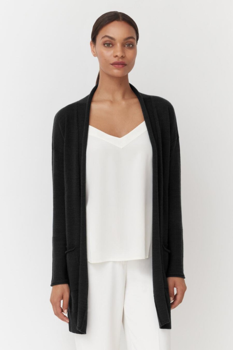 Cárdigan Cuyana Single-Origin Cashmere Long Mujer Negras | DTO2093QG