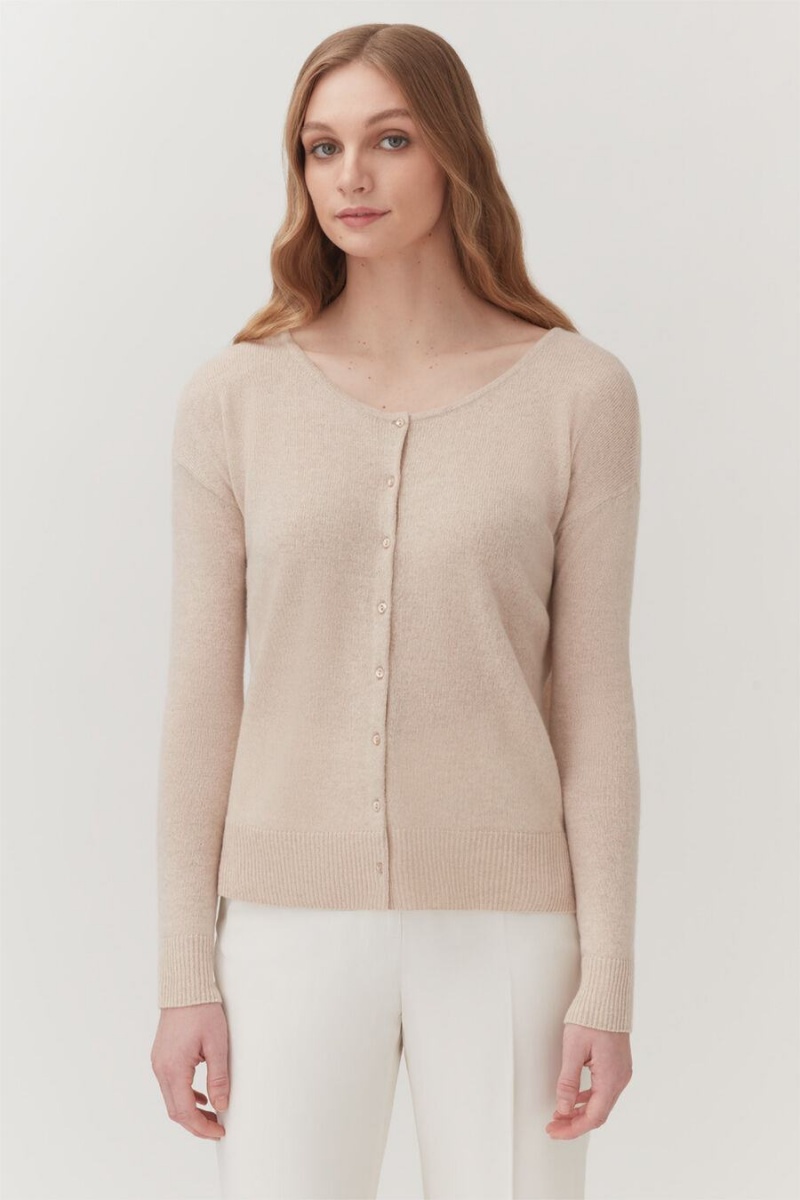 Cárdigan Cuyana Single-Origin Cashmere Mujer Beige | BJS5072MN