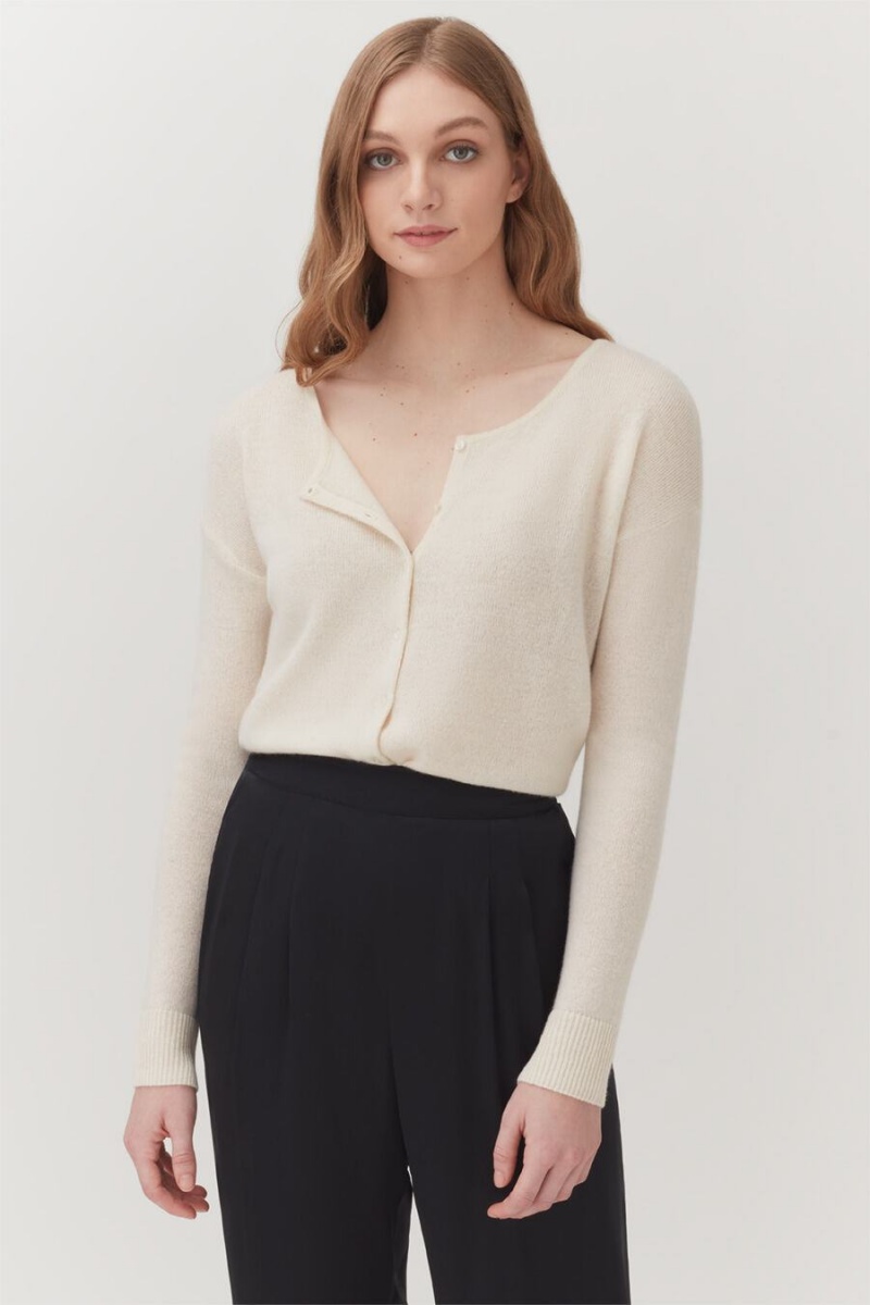 Cárdigan Cuyana Single-Origin Cashmere Mujer Blancas | VFY7060YX