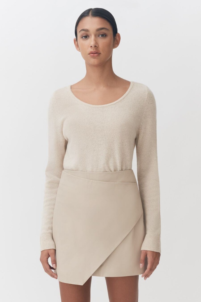 Falda Cuyana Cuero Paneled Mini Mujer Creme Blancas | SAU3928GA