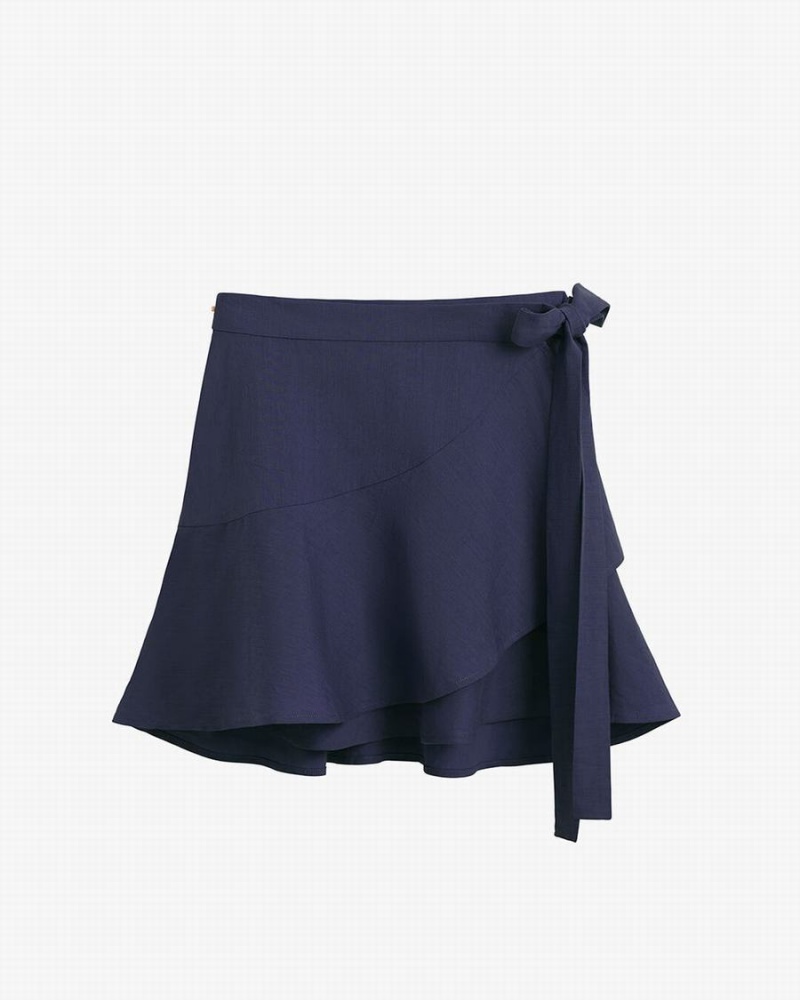 Falda Cuyana Linen Wrap Mini Mujer Azul Marino | QSO9848LQ