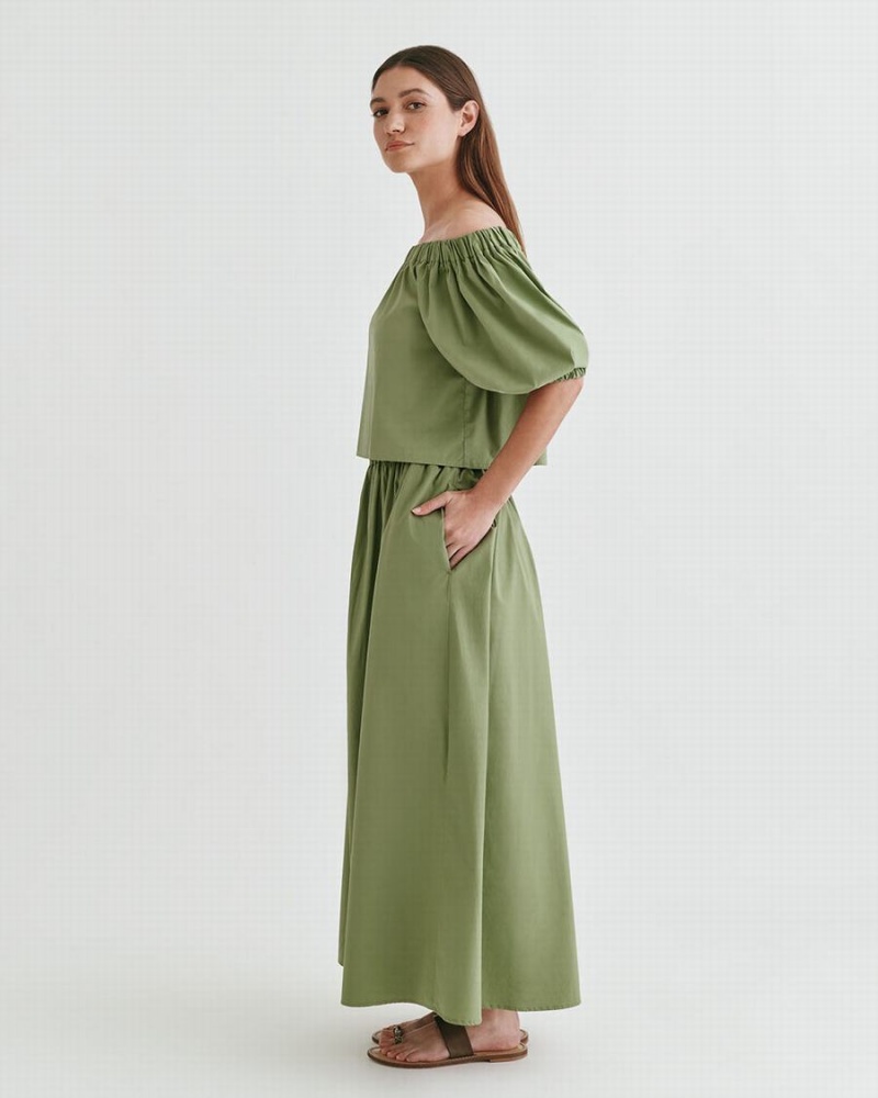 Falda Cuyana Poplin Gathered Mujer Verde | SXE763MP