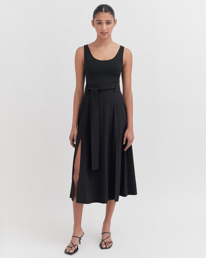 Falda Cuyana Silk Belted Midi Mujer Negras | YIS2523GK