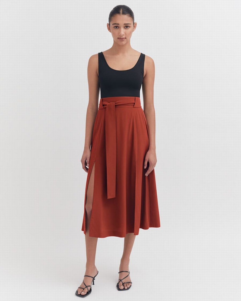 Falda Cuyana Silk Belted Midi Mujer Rojas | WSF144ML