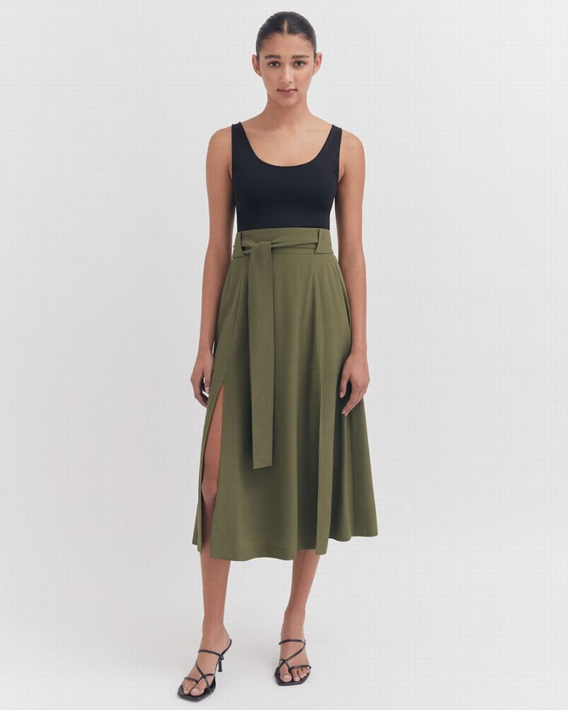 Falda Cuyana Silk Belted Midi Mujer Verde Oscuro | QRV10014IK