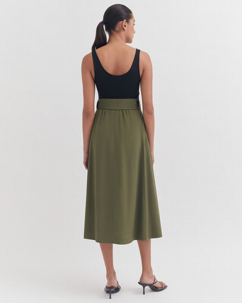 Falda Cuyana Silk Belted Midi Mujer Verde Oscuro | QRV10014IK