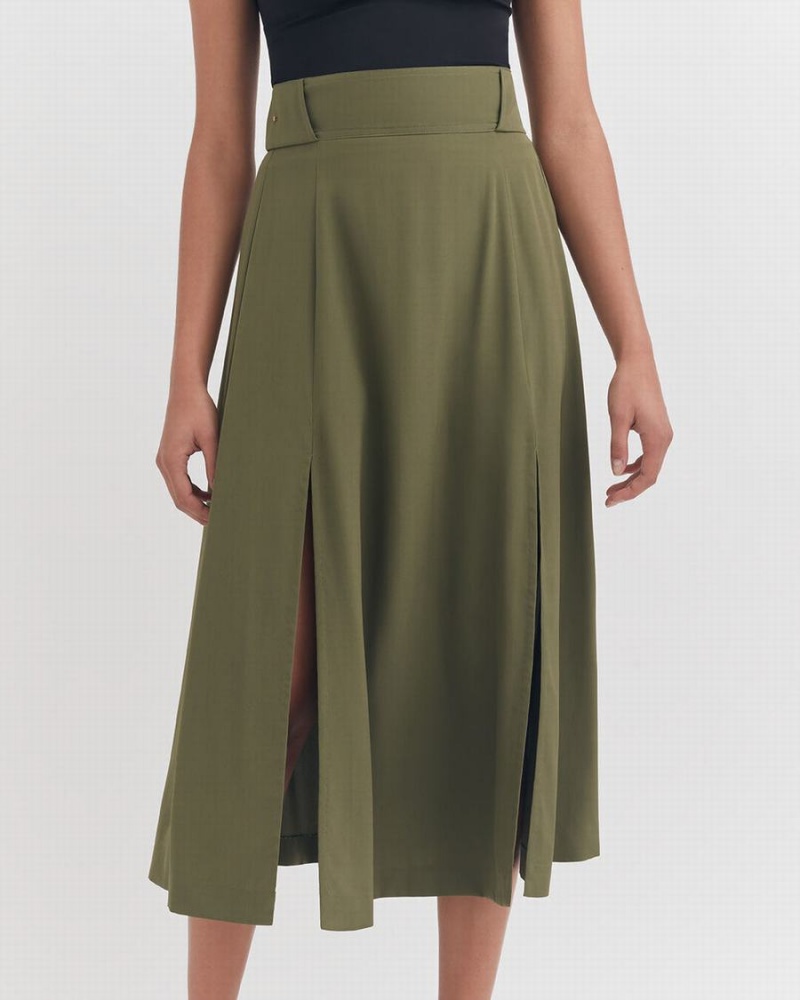 Falda Cuyana Silk Belted Midi Mujer Verde Oscuro | QRV10014IK