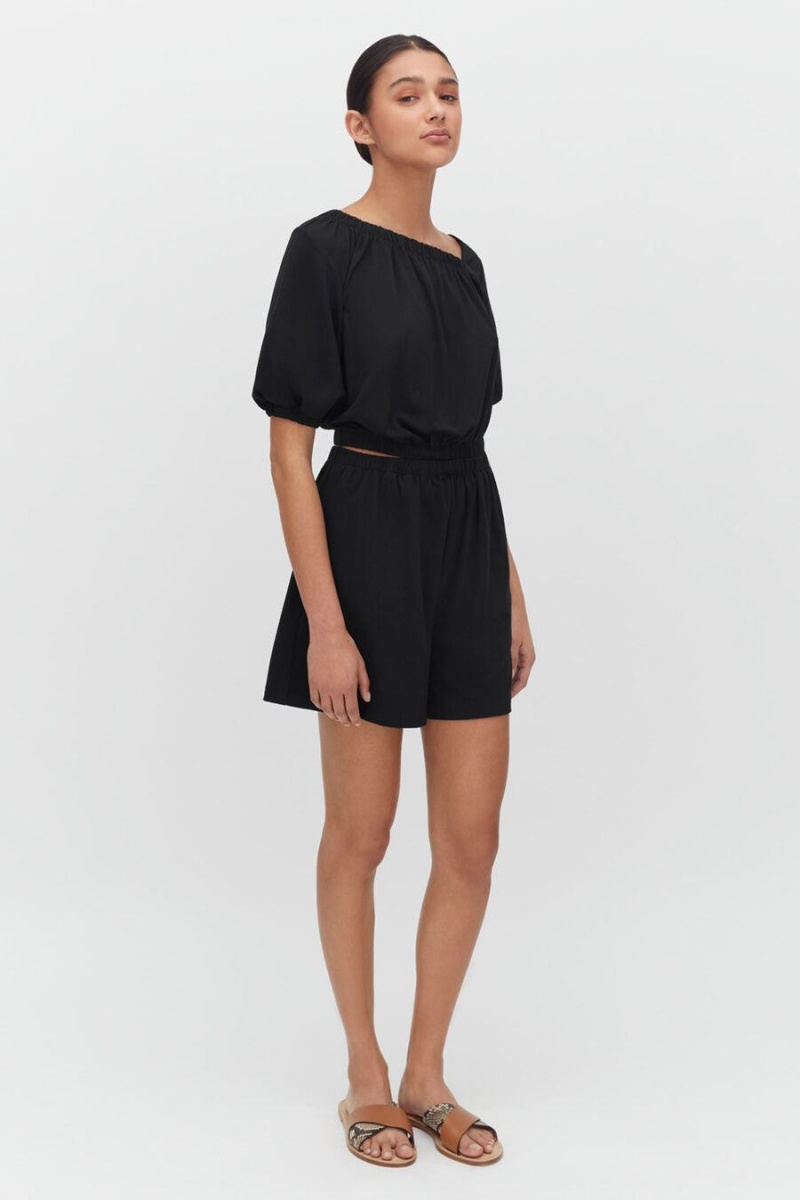 Mono Cuyana Gathered Front Mujer Negras | YZQ1563LC