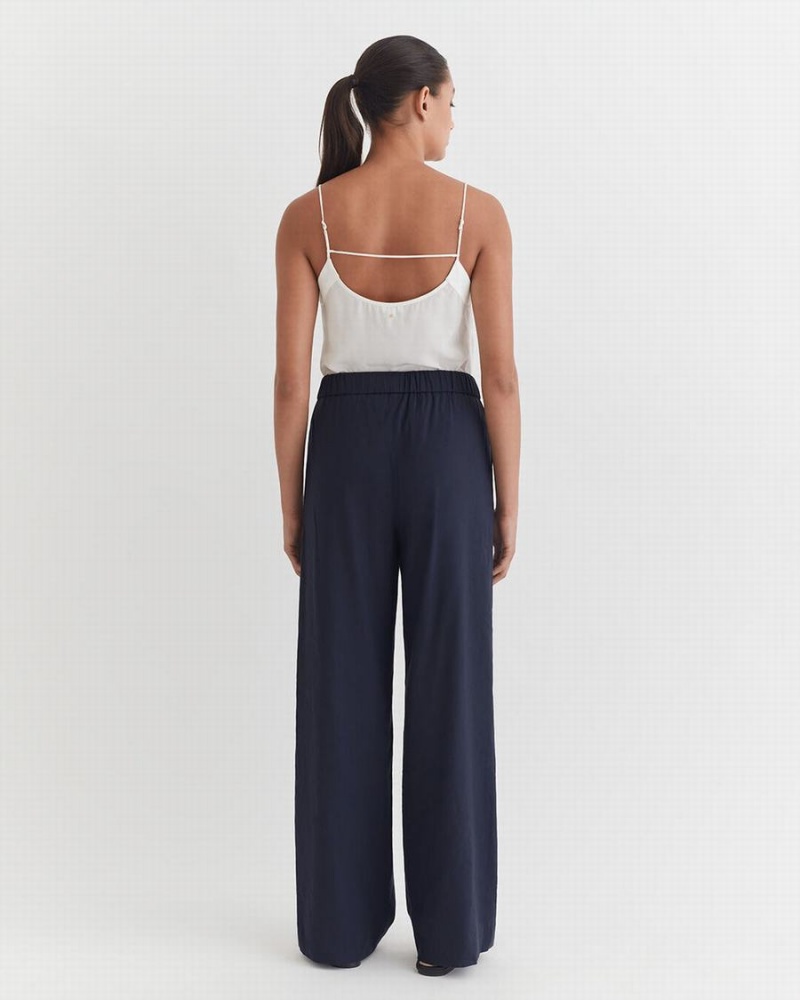 Pantalon Cuyana Linen Anchos Leg Mujer Azul Marino | MLL4610EV