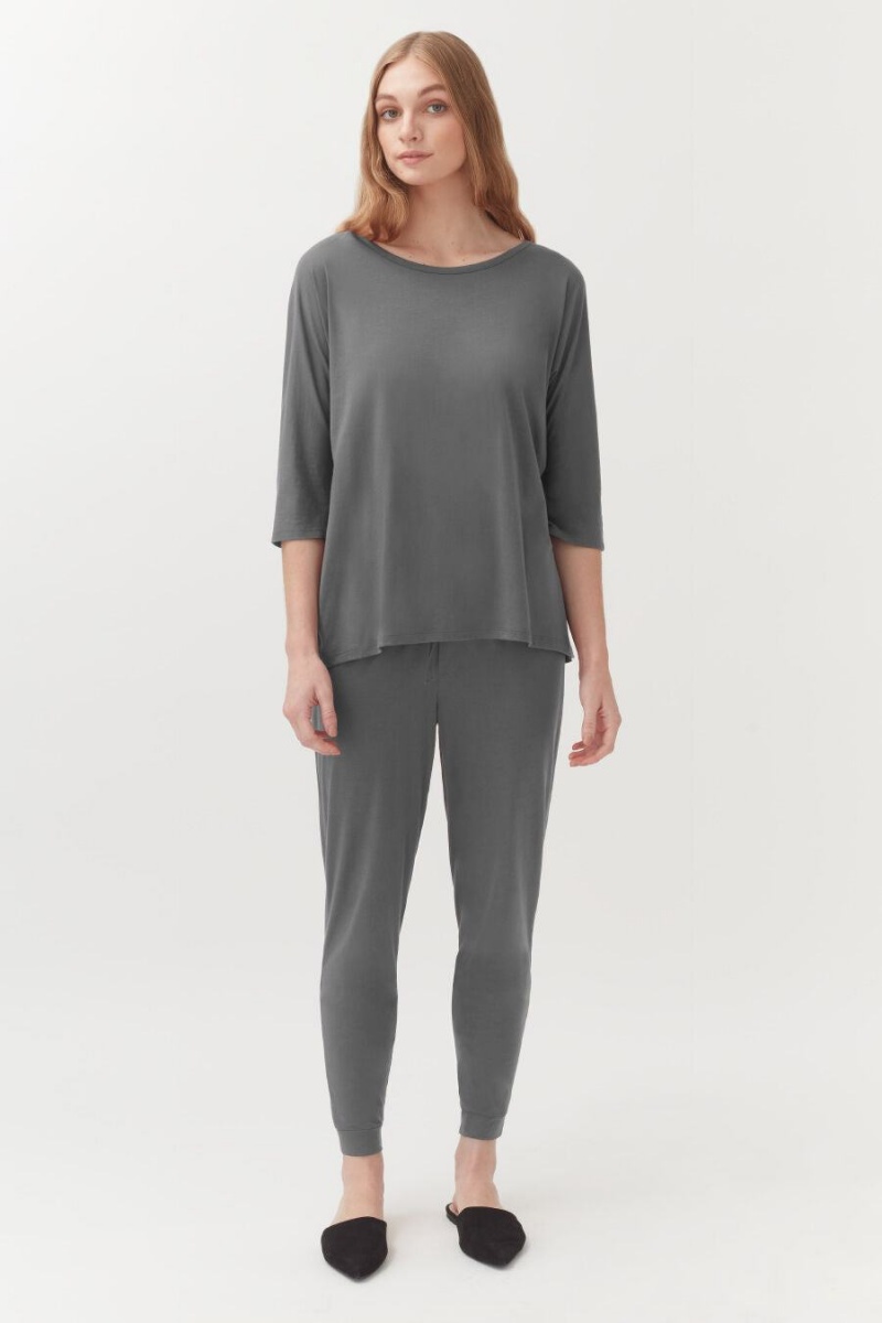 Pantalon Cuyana Organic Pima Tapered Mujer Gris | IEJ736OD