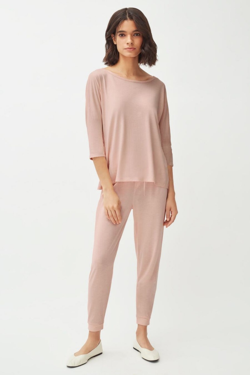 Pantalon Cuyana Organic Pima Tapered Mujer Rosas | DIC5884AT