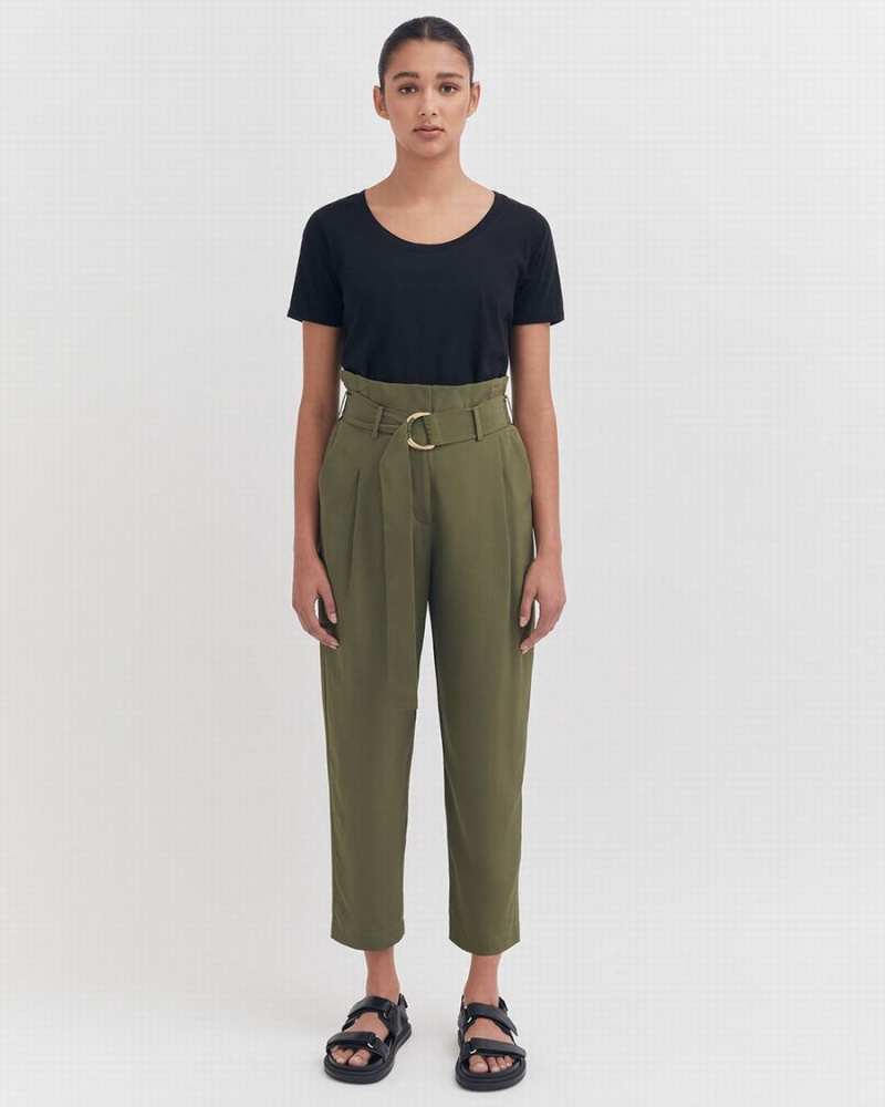 Pantalon Cuyana Silk Paperbag Mujer Verde Oscuro | GCU7924BX