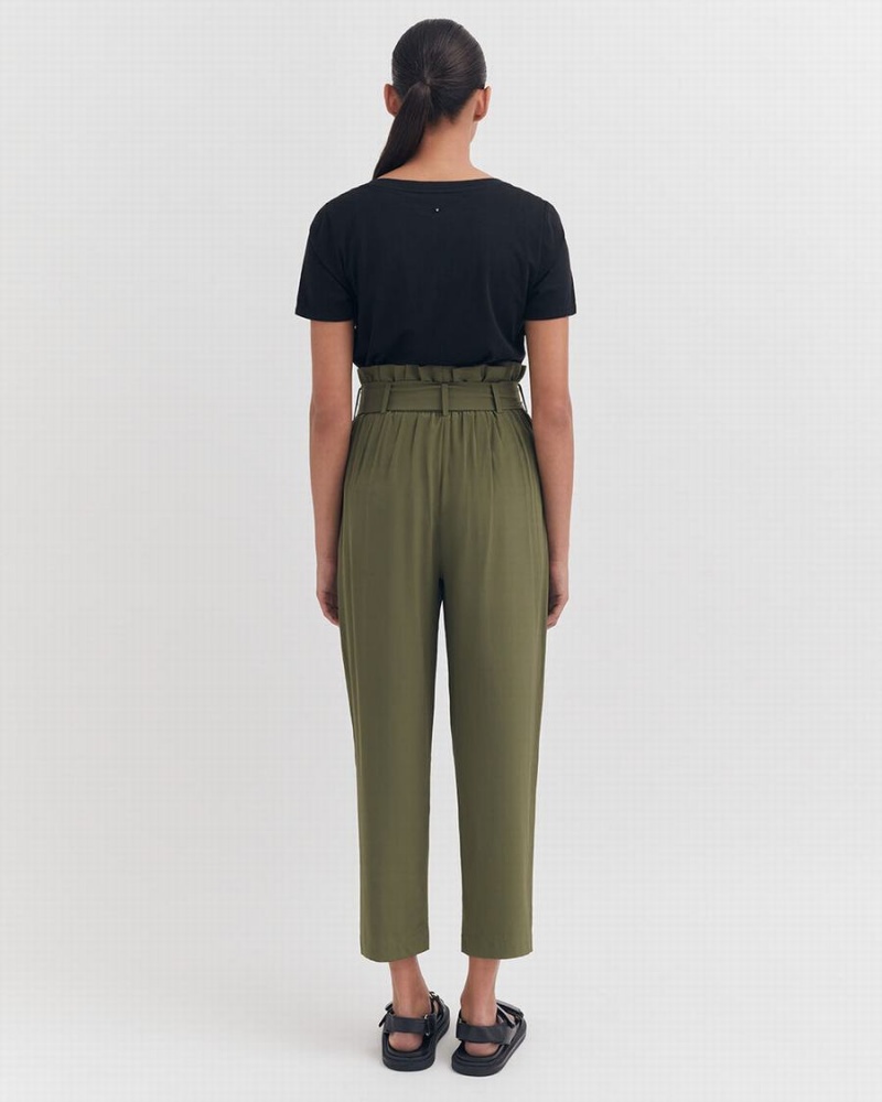 Pantalon Cuyana Silk Paperbag Mujer Verde Oscuro | GCU7924BX