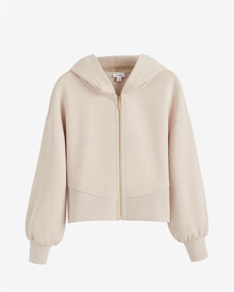 Sudadera con Capucha Cuyana Terry Zip Front Mujer Creme Blancas | MHS2228KO