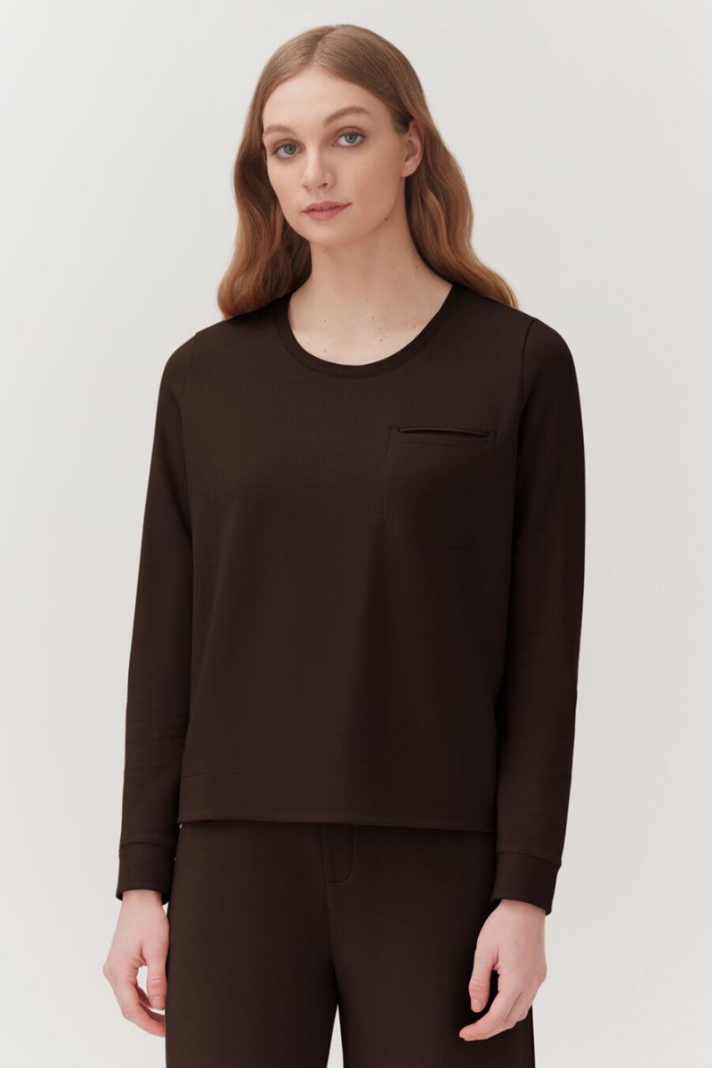 Sudaderas Cuyana French Terry Pleat-Back Mujer Marrones Oscuro | ULP4793HV