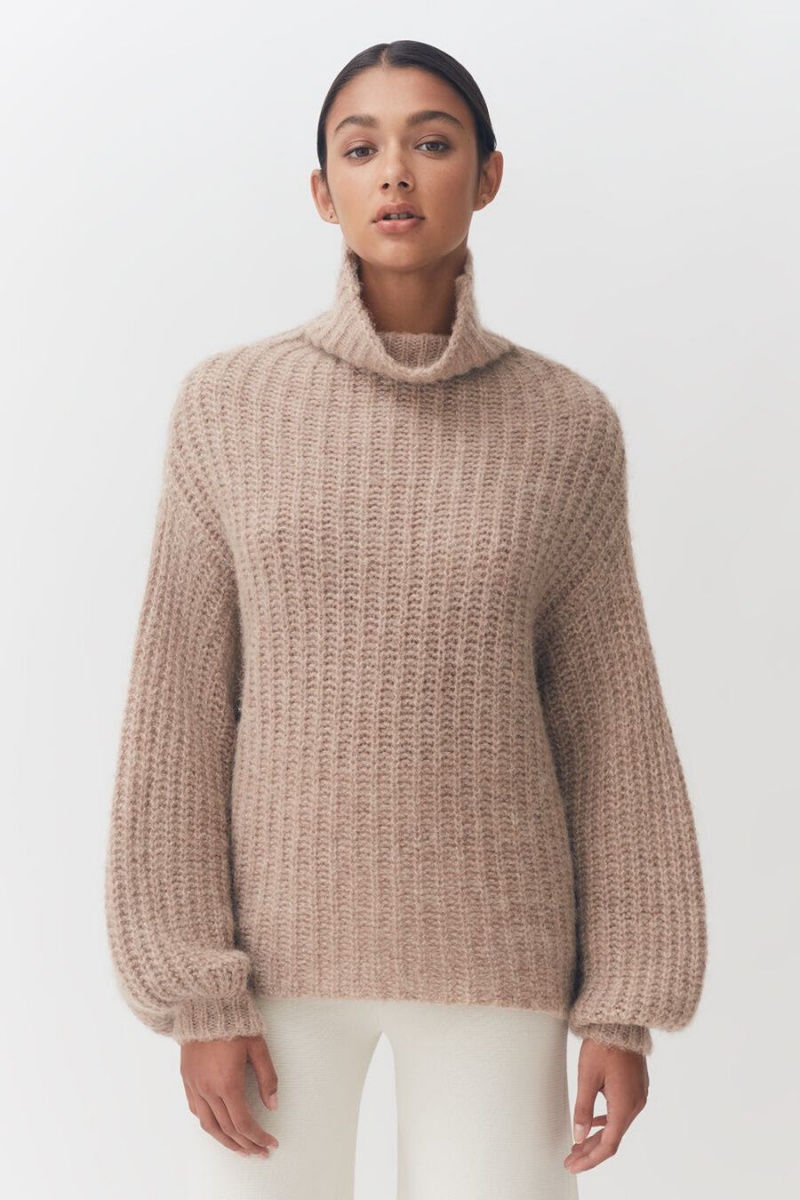 Suéteres Cuyana Alpaca Lana Turtleneck Mujer Kaki | EBX4395WI