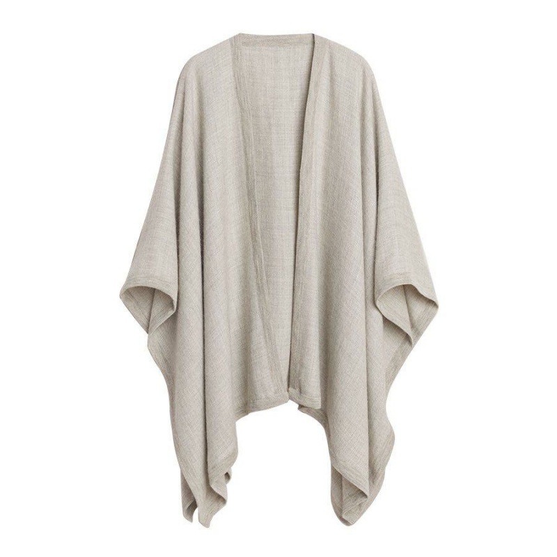 Suéteres Cuyana Baby Alpaca Square Edge Cape Mujer Gris Claro | GAE2256WV