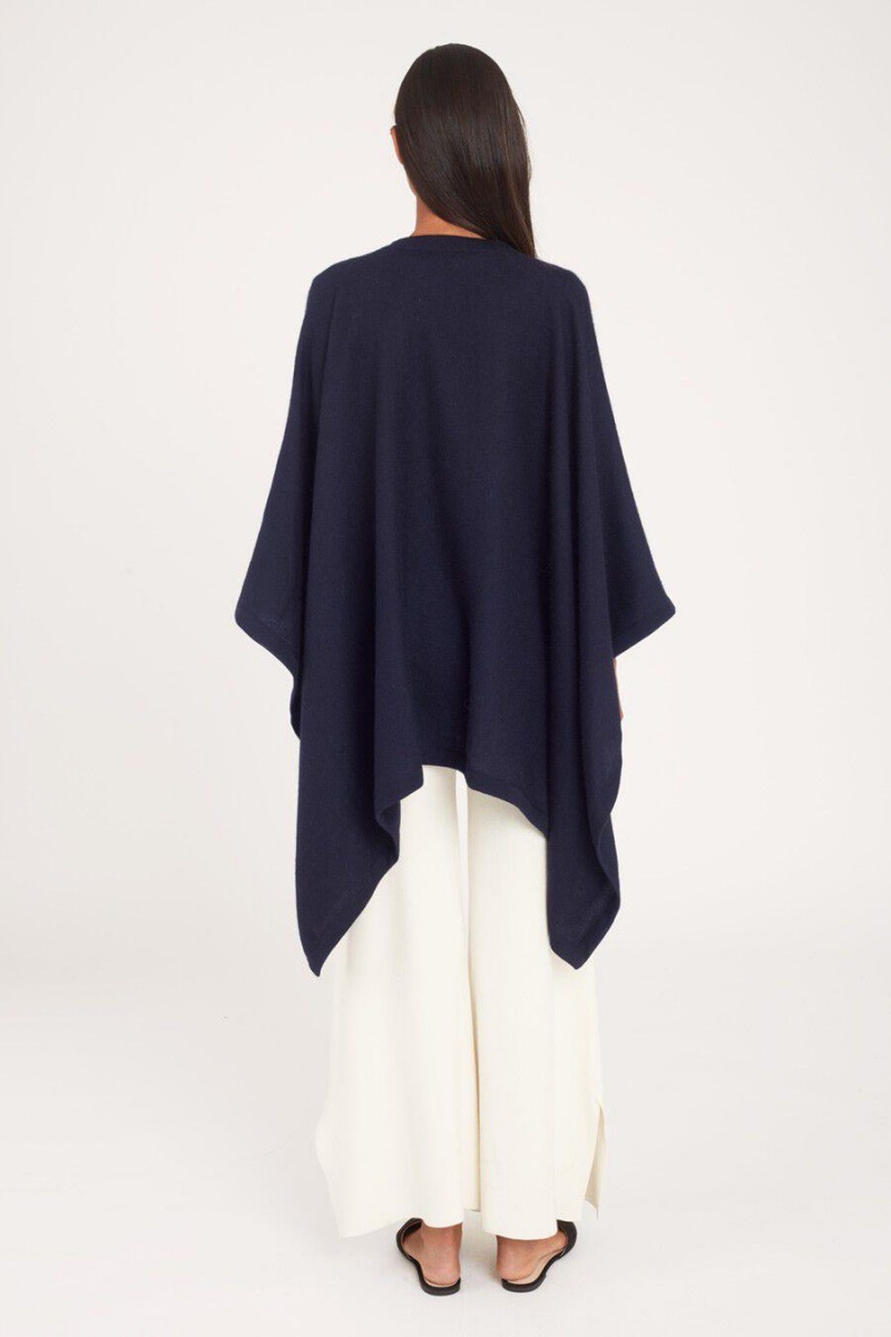 Suéteres Cuyana Baby Alpaca Square Edge Cape Mujer Azul Marino | PQQ9018CK