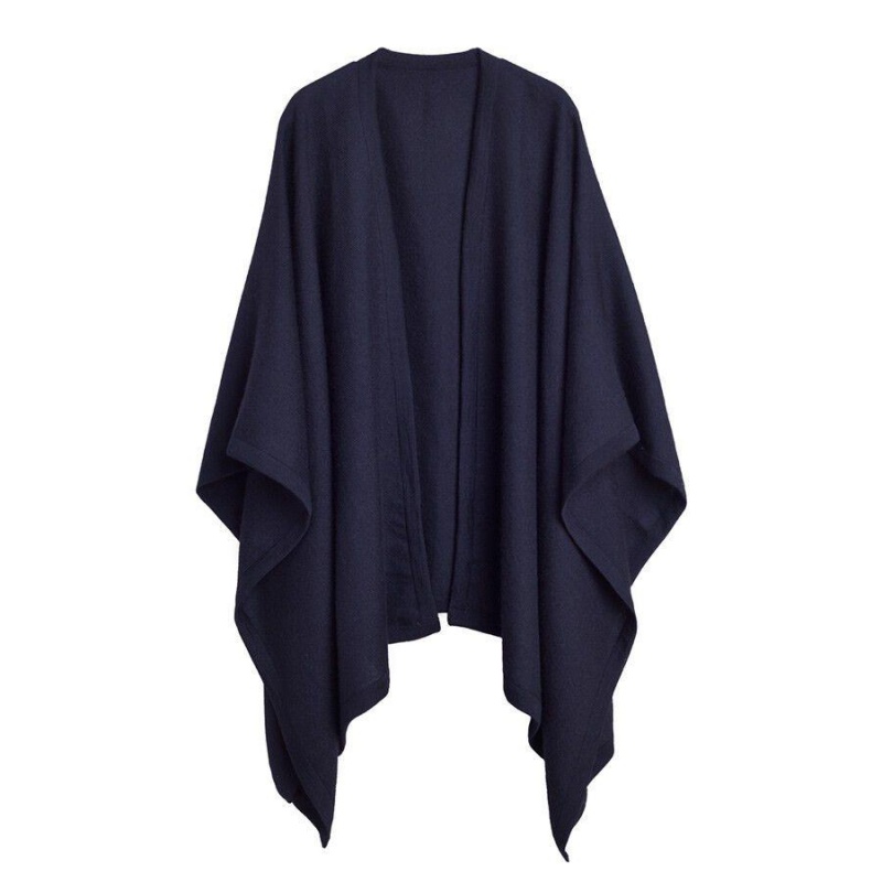 Suéteres Cuyana Baby Alpaca Square Edge Cape Mujer Azul Marino | PQQ9018CK