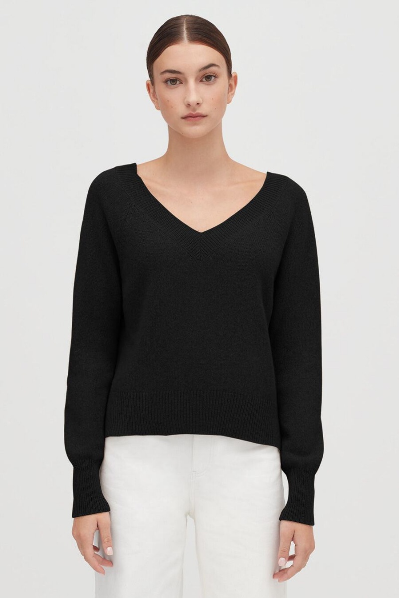 Suéteres Cuyana Recycled Cashmere Deep V-Neck Mujer Negras | MNH9433BL