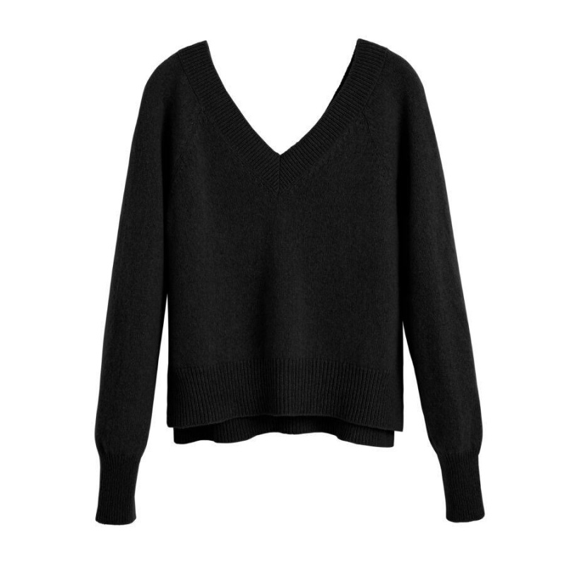 Suéteres Cuyana Recycled Cashmere Deep V-Neck Mujer Negras | MNH9433BL