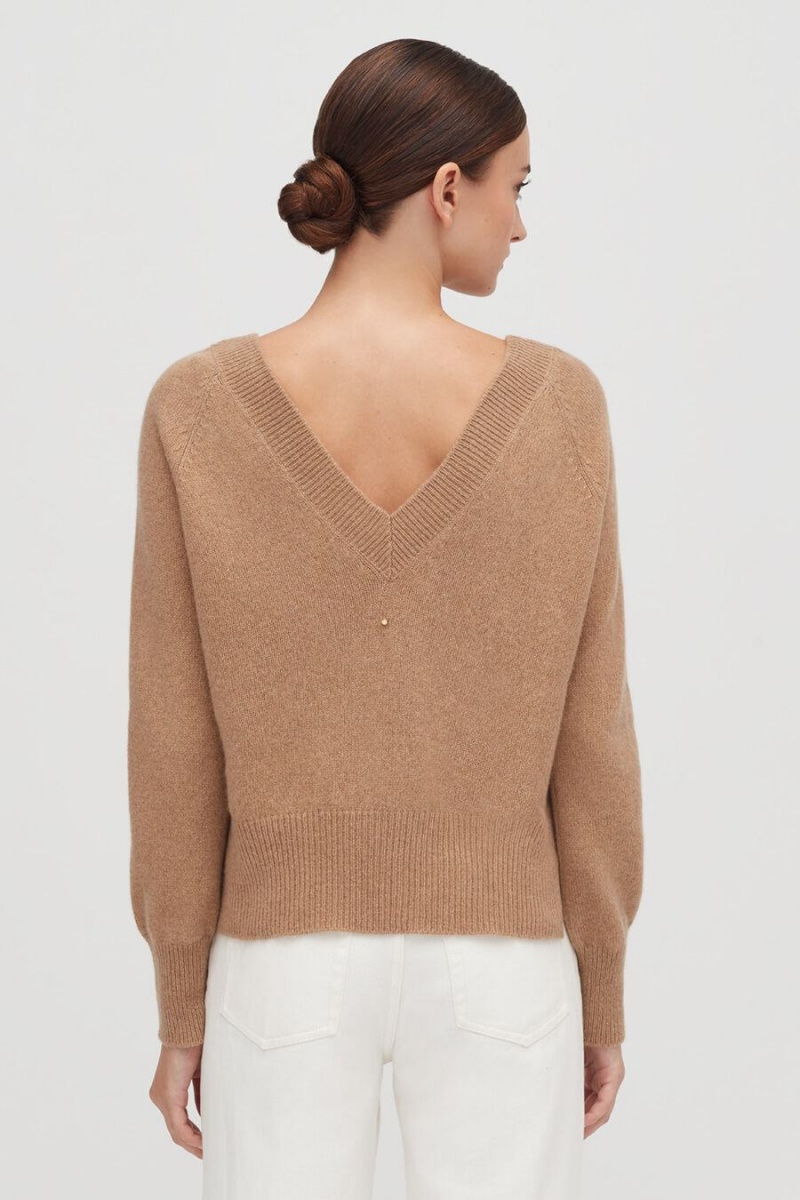 Suéteres Cuyana Recycled Cashmere Deep V-Neck Mujer Marrones | AVS7149DX