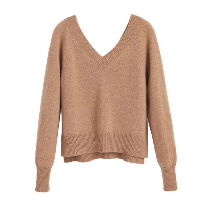 Suéteres Cuyana Recycled Cashmere Deep V-Neck Mujer Marrones | AVS7149DX