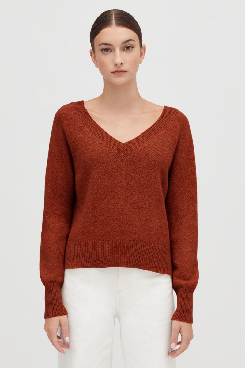 Suéteres Cuyana Recycled Cashmere Deep V-Neck Mujer Naranjas | ZDR878ID