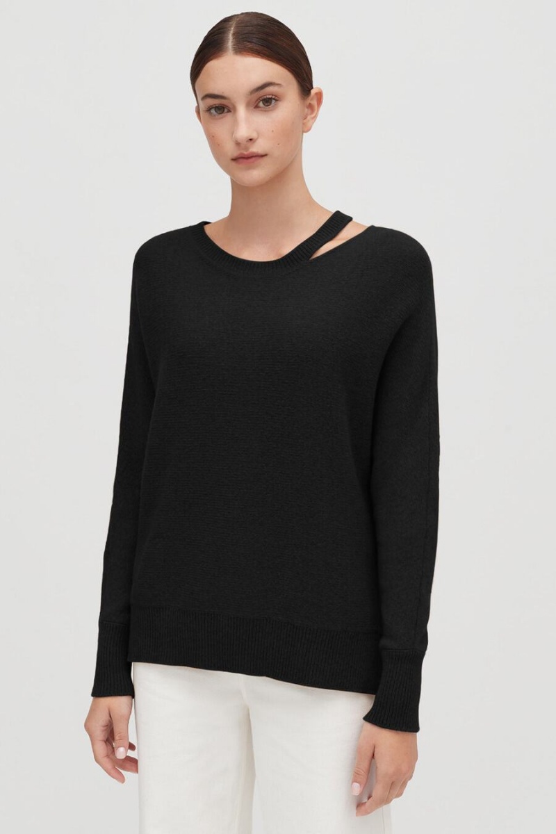 Suéteres Cuyana Recycled Cashmere Split-Neck Mujer Negras | EVY8035XY