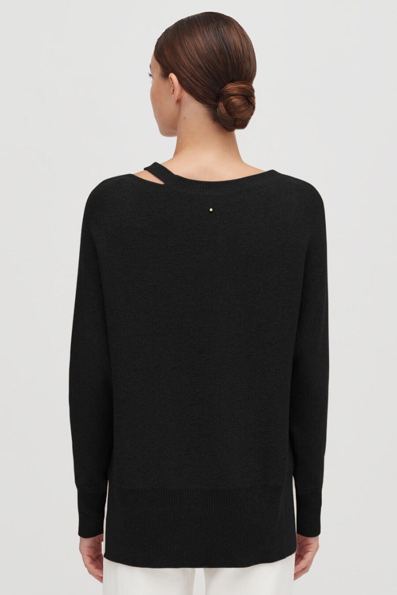 Suéteres Cuyana Recycled Cashmere Split-Neck Mujer Negras | EVY8035XY