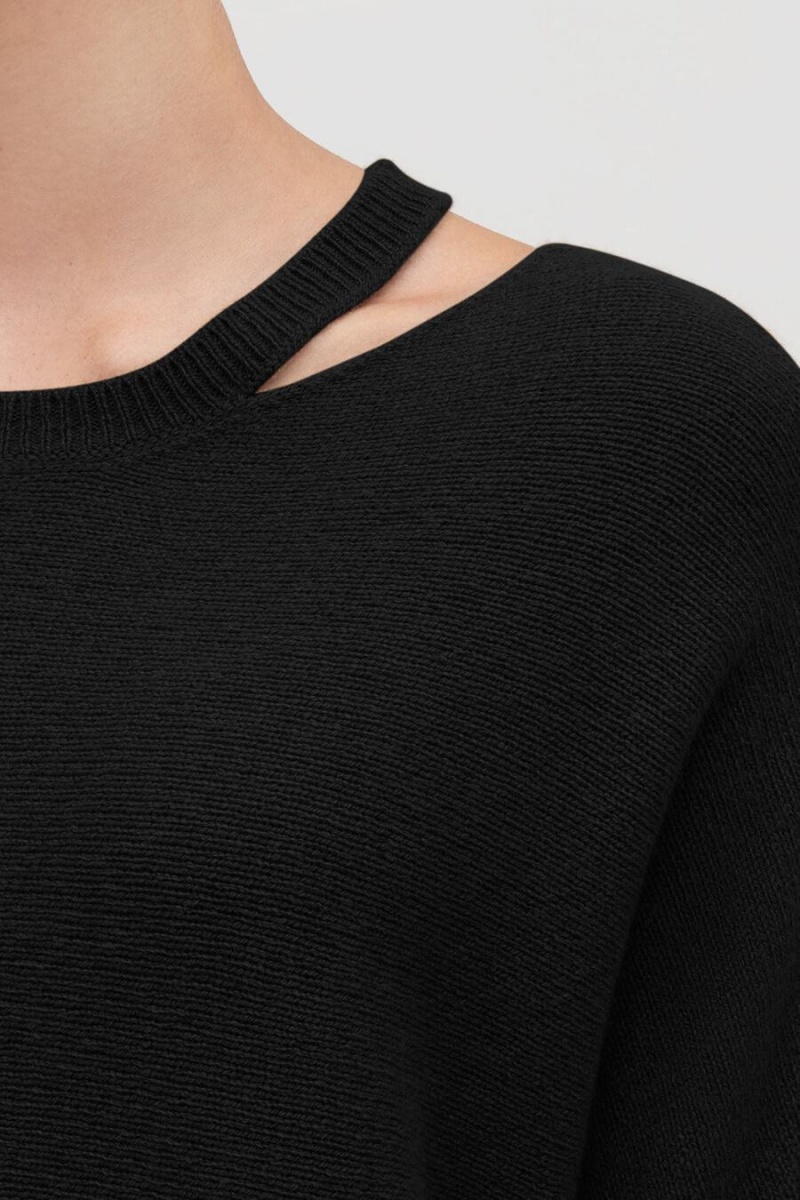 Suéteres Cuyana Recycled Cashmere Split-Neck Mujer Negras | EVY8035XY