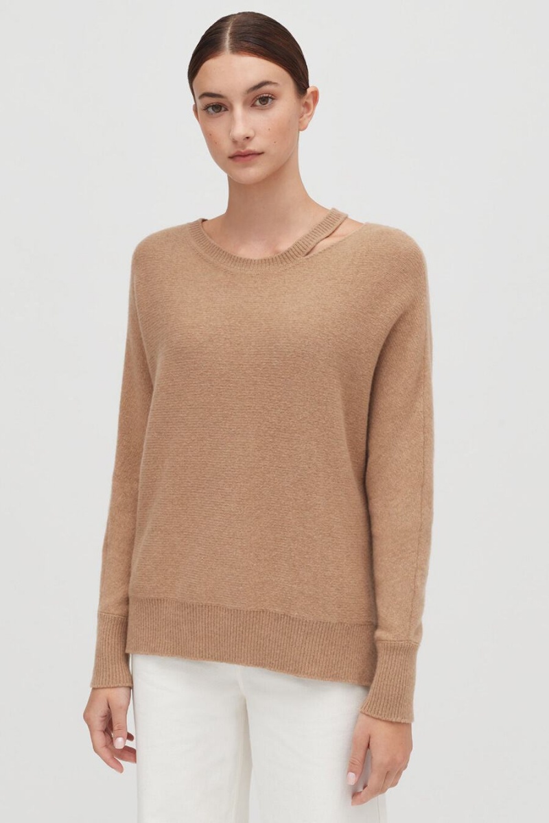 Suéteres Cuyana Recycled Cashmere Split-Neck Mujer Marrones | TKM659HR