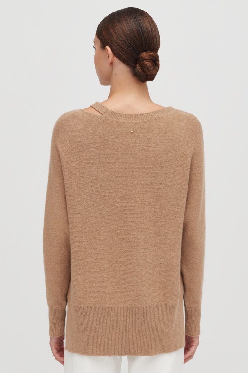 Suéteres Cuyana Recycled Cashmere Split-Neck Mujer Marrones | TKM659HR