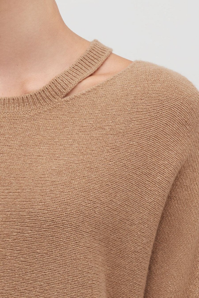 Suéteres Cuyana Recycled Cashmere Split-Neck Mujer Marrones | TKM659HR