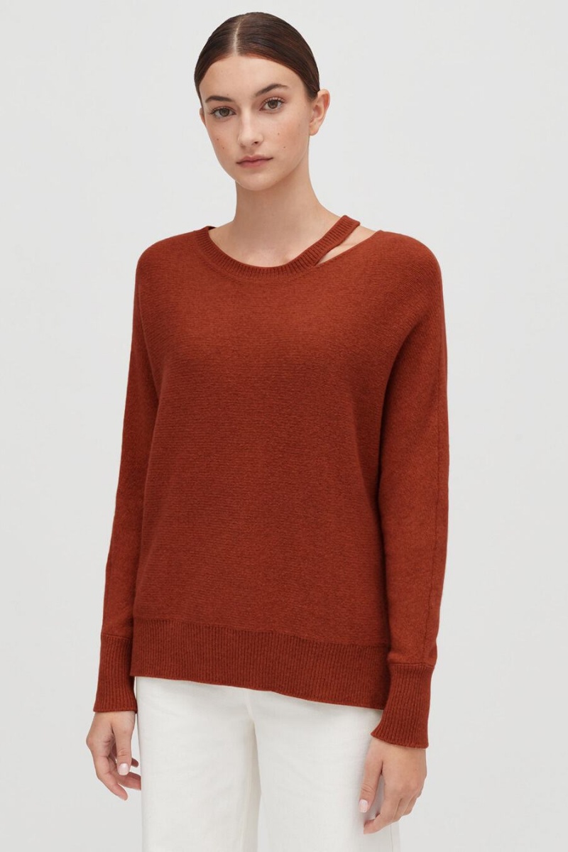 Suéteres Cuyana Recycled Cashmere Split-Neck Mujer Naranjas Oscuro | ELC6659OY