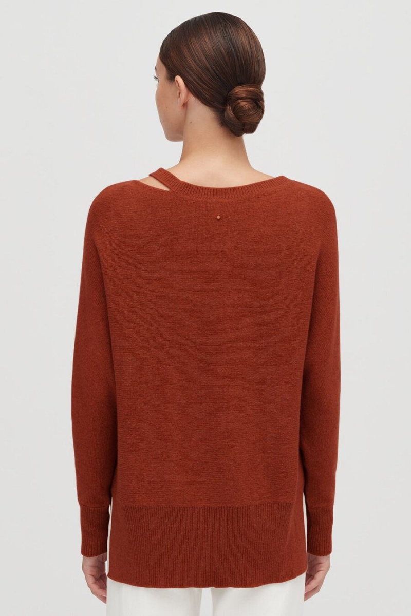 Suéteres Cuyana Recycled Cashmere Split-Neck Mujer Naranjas Oscuro | ELC6659OY