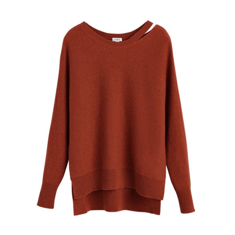 Suéteres Cuyana Recycled Cashmere Split-Neck Mujer Naranjas Oscuro | ELC6659OY