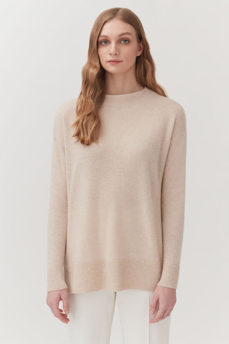 Suéteres Cuyana Single-Origin Cashmere Funnel Neck Mujer Beige | PGT1289DW