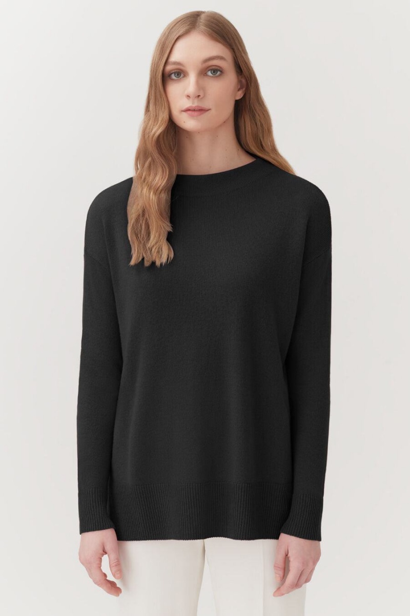 Suéteres Cuyana Single-Origin Cashmere Funnel Neck Mujer Negras | WAH8472BR