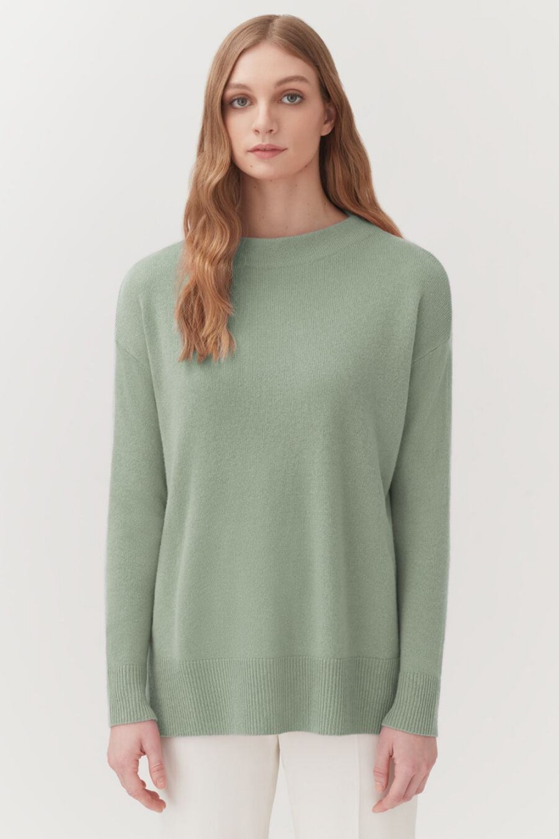 Suéteres Cuyana Single-Origin Cashmere Funnel Neck Mujer Verde | SHB549MO