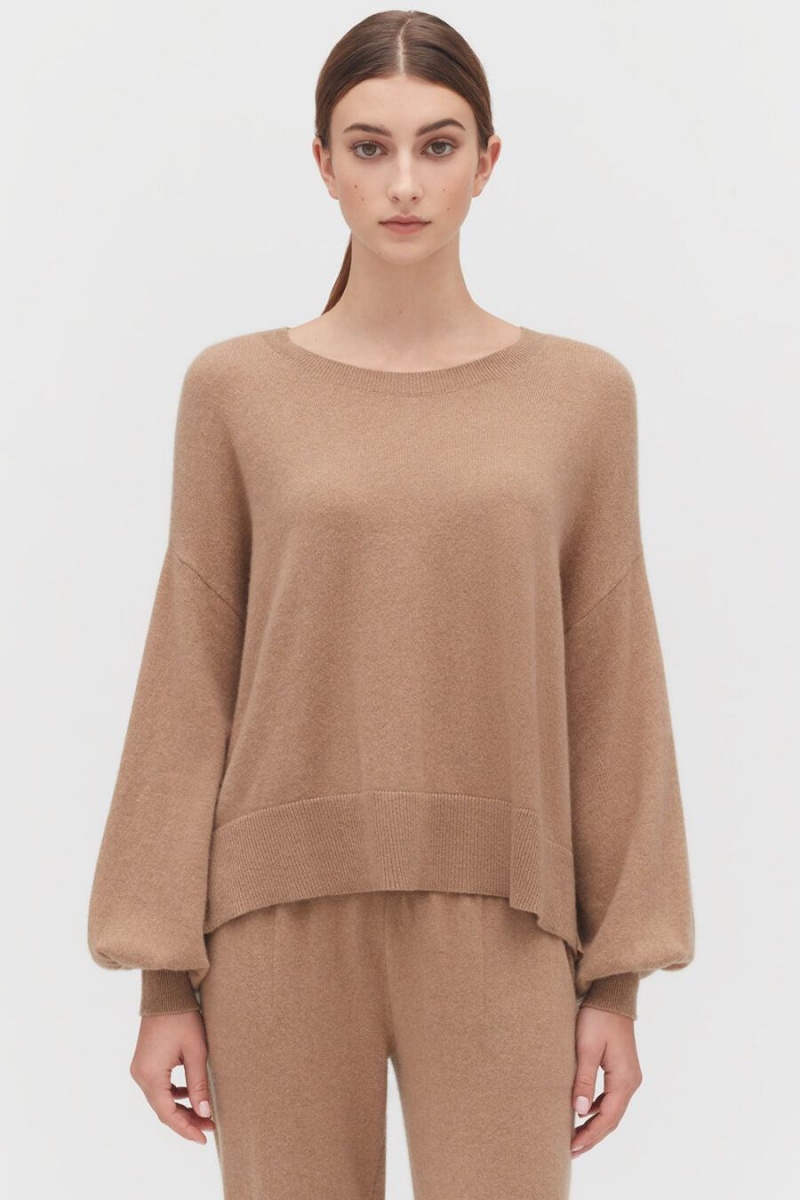 Suéteres Cuyana Single-Origin Cashmere Open Side Mujer Marrones | YOK3175PJ