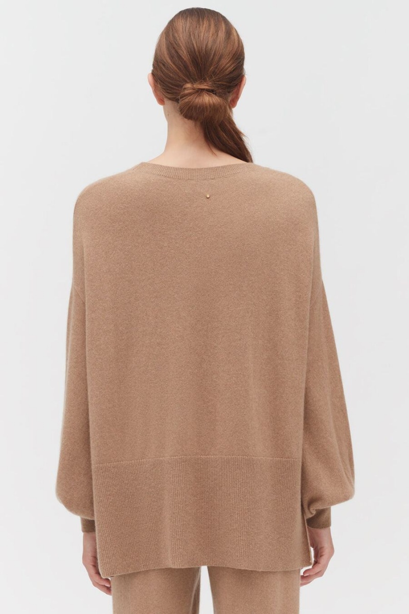 Suéteres Cuyana Single-Origin Cashmere Open Side Mujer Marrones | YOK3175PJ