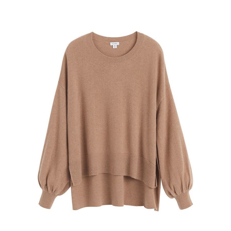 Suéteres Cuyana Single-Origin Cashmere Open Side Mujer Marrones | YOK3175PJ